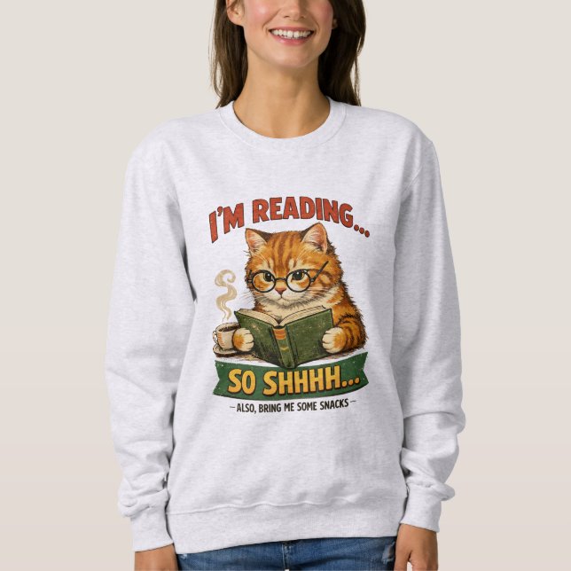 Moletom Funny Cat Reading Retro Book Lover (Frente)