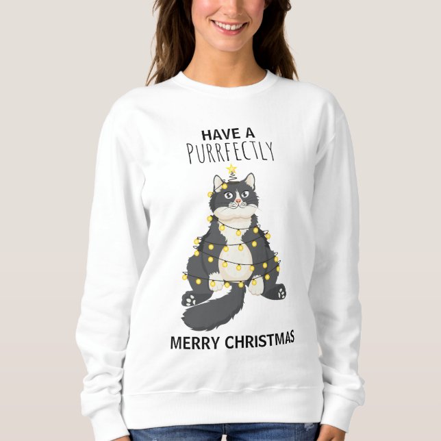 Moletom Funny Cat Wrapped in Christmas Lights Winter Humor (Frente)