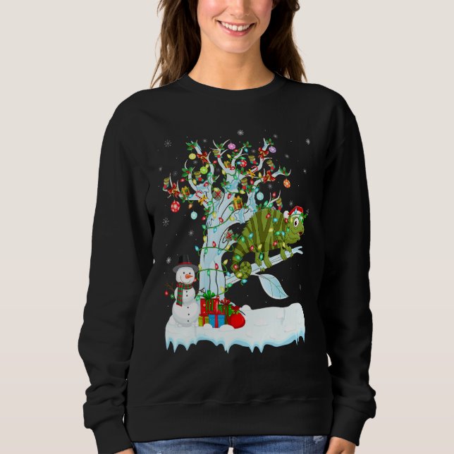Moletom Funny Chameleon Xmas Tree Lighting Papai noel Cham (Frente)
