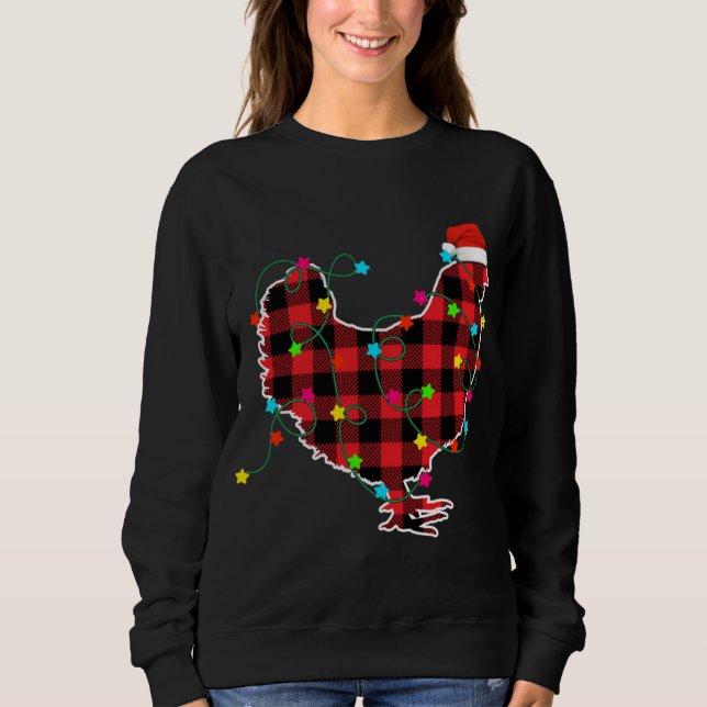 Moletom Funny Chicken Christmas Tree Red Plaid Xmas Animal (Frente)