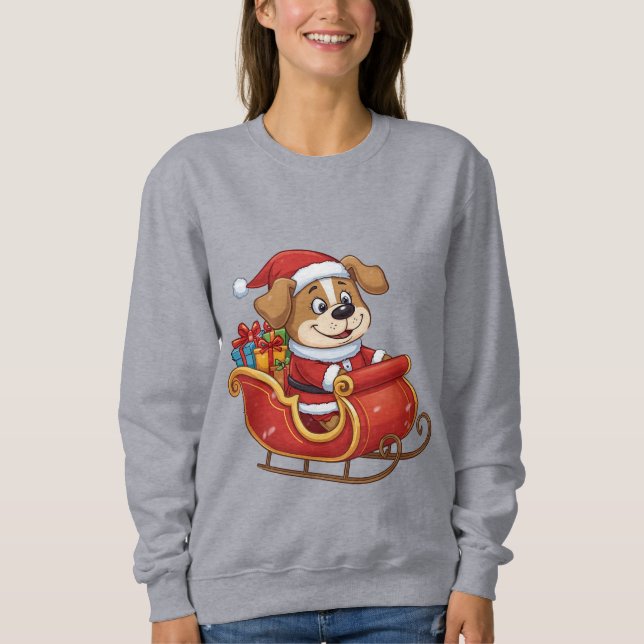 Moletom Funny Christmas Dog T-Shirt | Cute Santa Sleigh  (Frente)