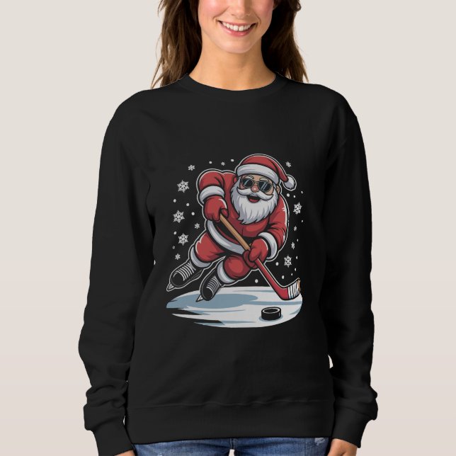 Moletom Funny Christmas Santa Playing Ice Hockey Xmas  (Frente)
