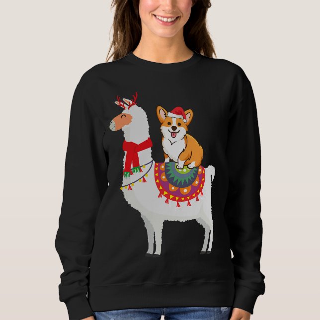 Moletom Funny Corgi Andando Llama Natal Corgi Xmas (Frente)
