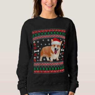 Moletom Funny Corgi Santa Hat Ugly Christmas Sweater Corgi