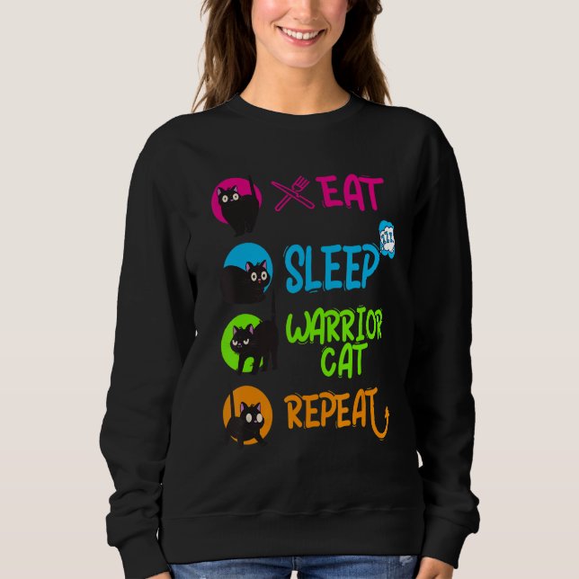 Moletom Funny Eat Sleep Warrior Cat Repeat Cool Cat Design (Frente)