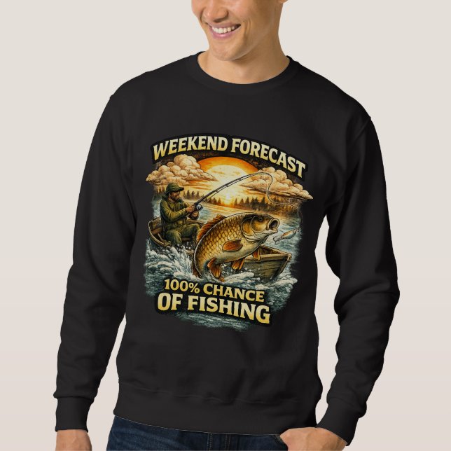 Moletom Funny Fishing T-Shirt – Weekend Forecast 100% Chan (Frente)