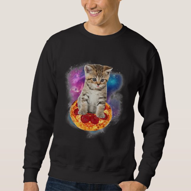 Moletom Funny Galaxy Cat Space Cat Eat Pizza and Taco (Frente)