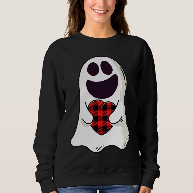 Moletom Funny Ghost Hugging Red Hearts Plaid buffalo Valen (Frente)