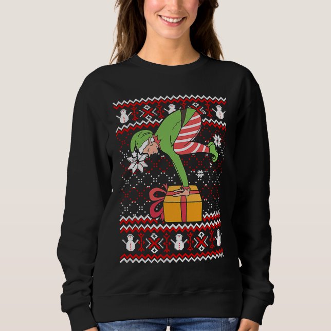 Moletom Funny Green Elf Do Yoga Ugly Christmas Sweater Nam (Frente)