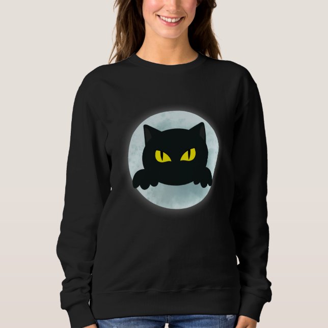 Moletom Funny Halloween party black cat moon design men wo (Frente)