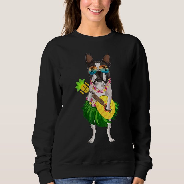 Moletom Funny Hawaiian Boston Terrier Dog Pineapple Ukulel (Frente)