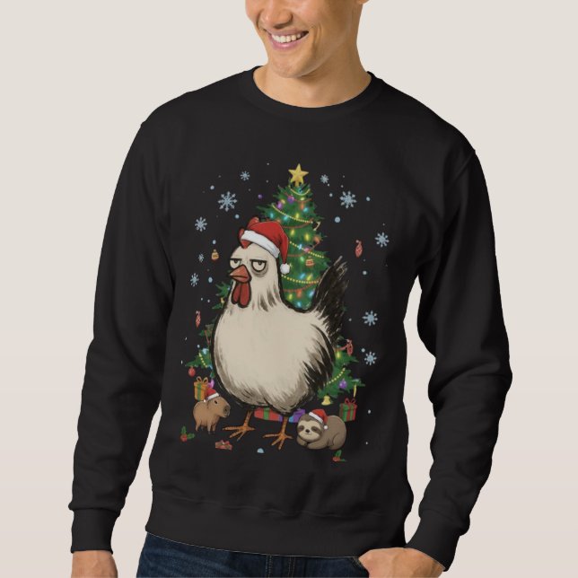 Moletom Funny Holiday Chicken with Capybara & Sloth  (Frente)