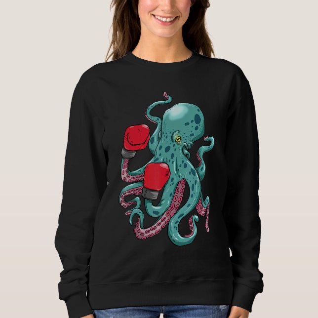 Moletom Funny Kraken Octopus Boxando Luvas Submarinas Ocea (Frente)