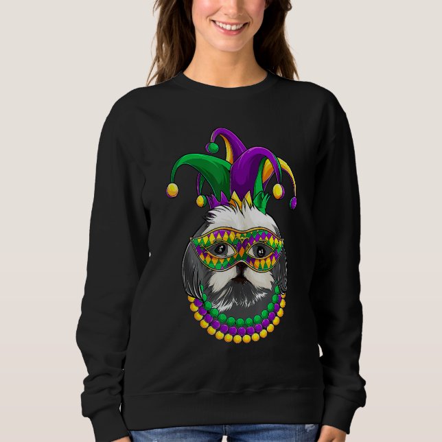 Moletom Funny Mardi Gras Dog Apparel, Shih Tzu Dog Mom Dad (Frente)