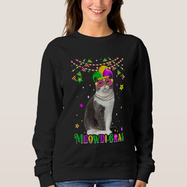 Moletom Funny Meowdi Gras Scottish Fold Cat Mardi Gras Car (Frente)