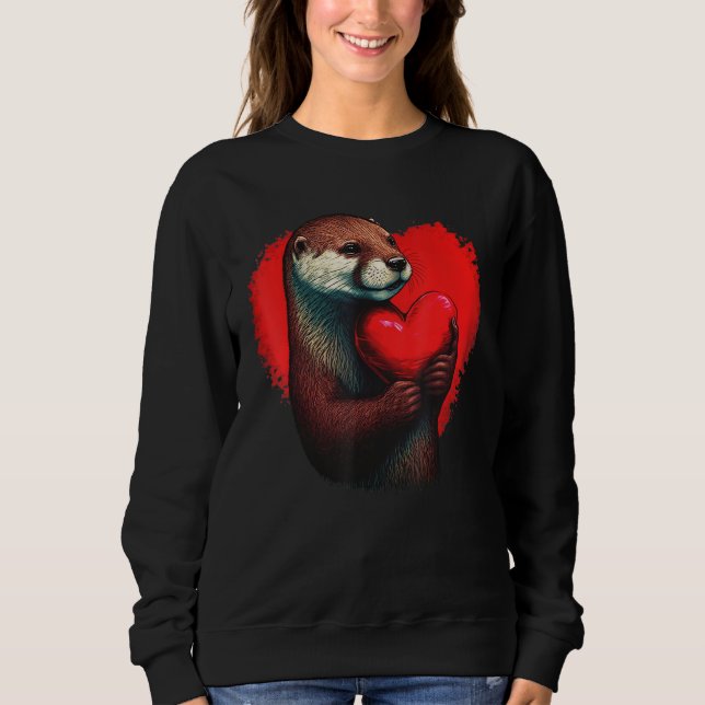 Moletom funny otters hold a red heart for men women kid co (Frente)