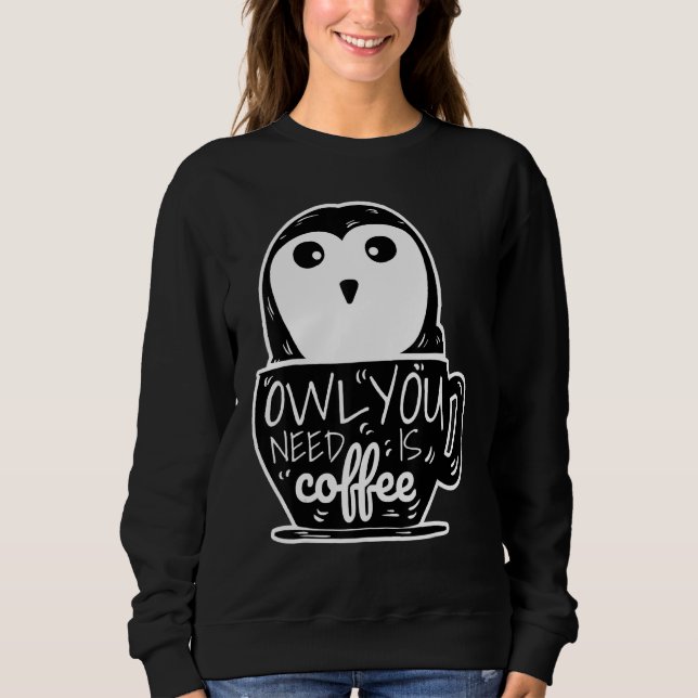 Moletom Funny Owl precisa de café na segunda-feira (Frente)
