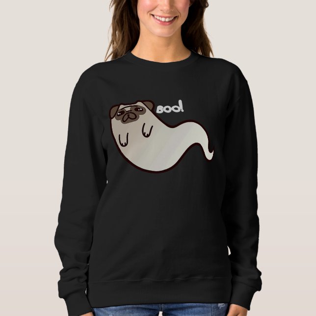 Moletom Funny Pug Dog Ghost BOO Halloween Scary spooky T (Frente)