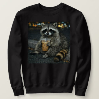Moletom Funny Raccoon Drinking Iced Coffee — Cute Animal 