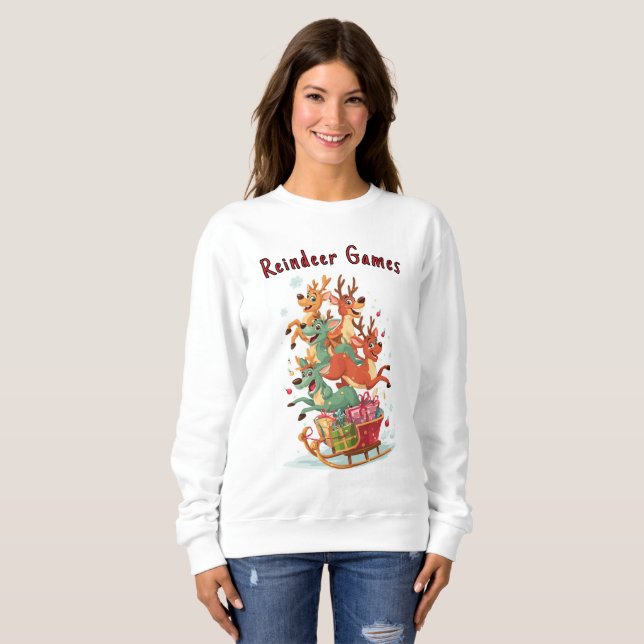 Moletom Funny Reindeer Games Christmas Hoodie (Frente Completa)