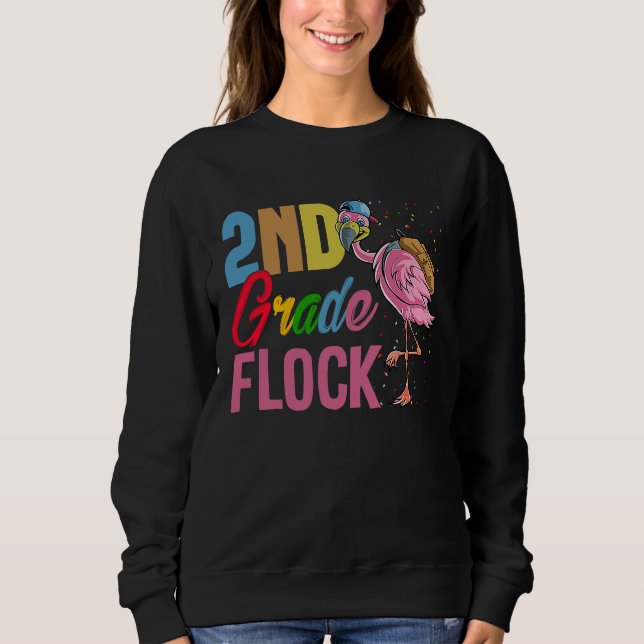Moletom Funny Second Grade Flock Pink Flamingo First Day O (Frente)