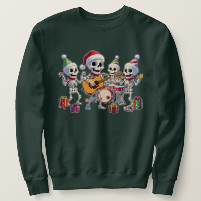 Moletom Funny Skeleton Band Christmas & New Year – 3D Cart (Frente do Design)