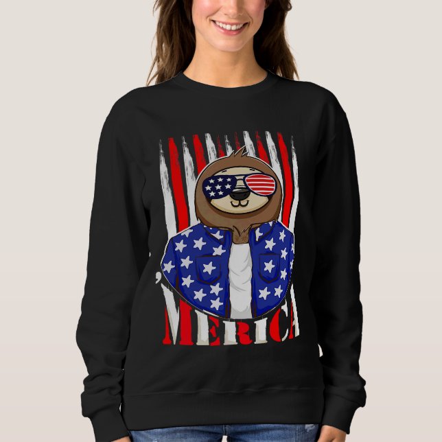 Moletom Funny Sloth 4 de julho Merica Quarto de Patriótico (Frente)