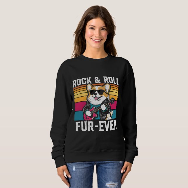 Moletom Fur-Ever Rock & Roll With A Rockin Corgi (Frente Completa)