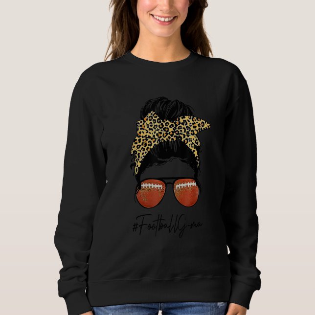 Moletom Futebol da vida das Mães com Leopard Messy Bun Mad (Frente)