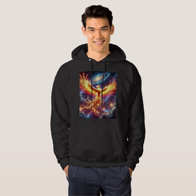 Moletom Galáctico Fire Phoenix Hoodie T-Shirt Design. (Frente Completa)