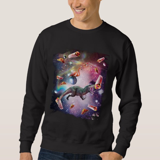 Moletom Galaxy Flamingo Riding Dinosaur In Space  Rainbow (Frente)
