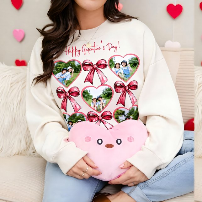 Moletom Galentine Heart Photo Bow Collage Cozy Friend (Galentine Heart Photo Bow Collage Cozy Friend Sweatshirt)