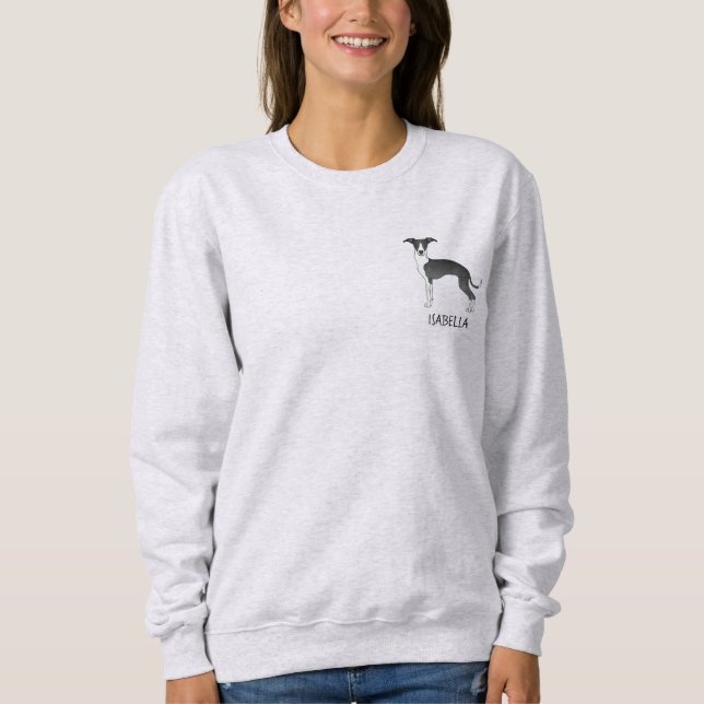 Moletom Galgo Italiano Preto E Branco Com Texto Personaliz (Frente)
