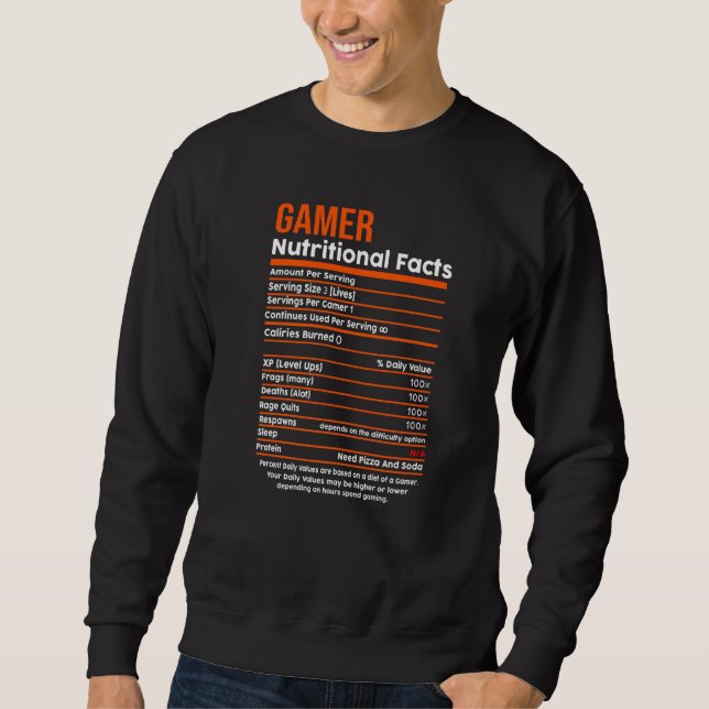 Moletom Gamer Nutrition Facts T For Teen Boys Videos games (Frente)