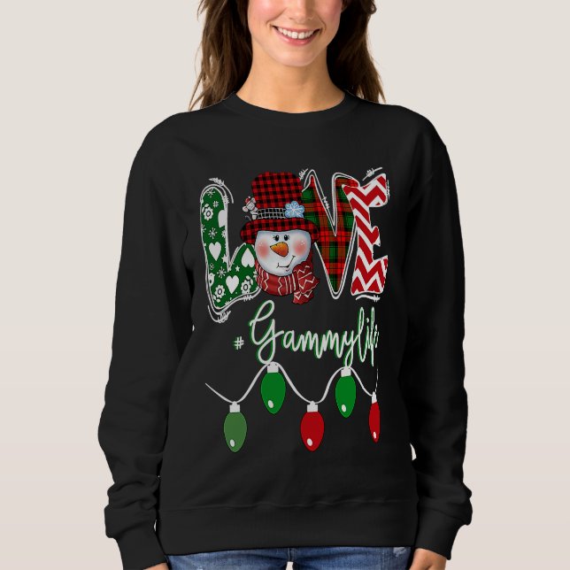 Moletom Gammy Snowman Love Gammy Life Christmas Red Plaid (Frente)