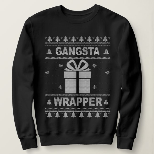 Moletom Gangsta Wrapper Ugly Christmas Sweater. (Frente do Design)