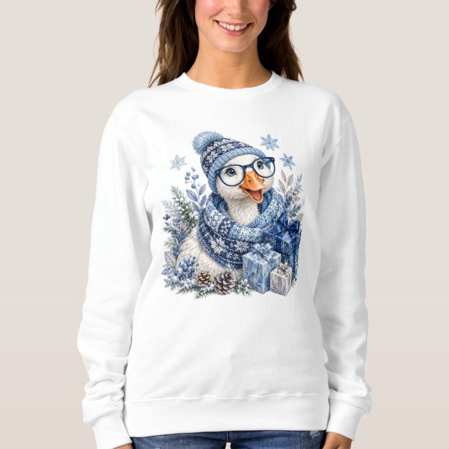 Moletom Ganso de Natal de Inverno Azul (Frente)