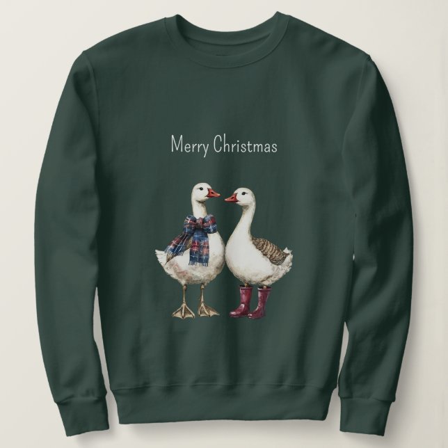 Moletom Gansos de Natal Xadrez Azul Vermelho (Frente do Design)