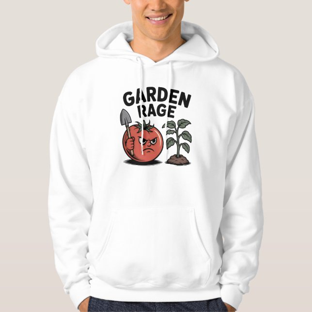 Moletom Garden Rage – Angry Tomato with Shovel Cartoon (Frente)