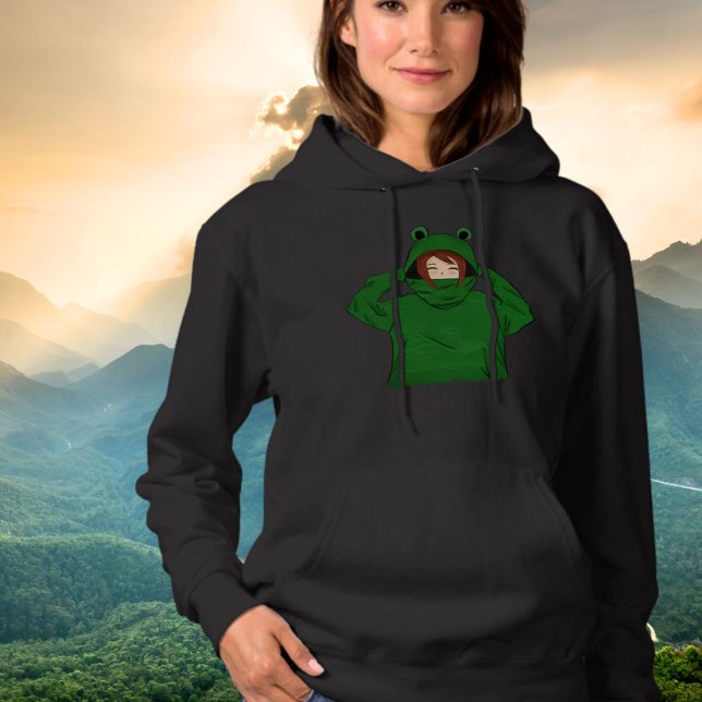Moletom Garota Bonita com Sapo Verde Hoody Desenhando Hood (Criador carregado)
