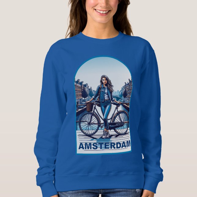 Moletom Garota de Amsterdã com bicicleta na ponte (Frente)