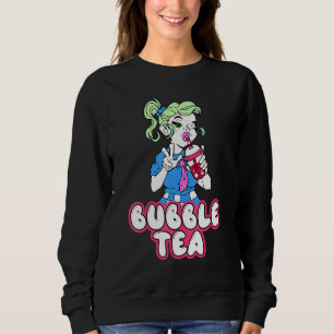 Moletom garota do chá bebendo roupa cabelo verde