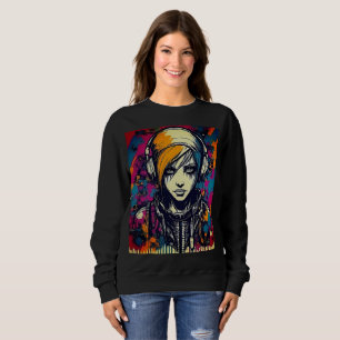 Moletom Garota Emo Ciberurbana vibrante com Fones de ouvid