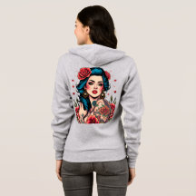 Garota Pin Up de Cabelo Azul com Rosas