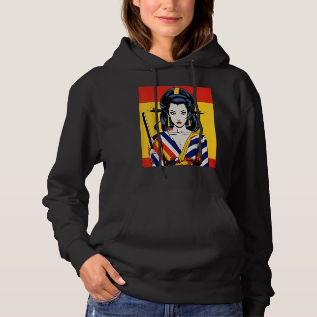 Moletom Garota Samurai Japonesa Vintage Retro Sakura Cherr (Frente)