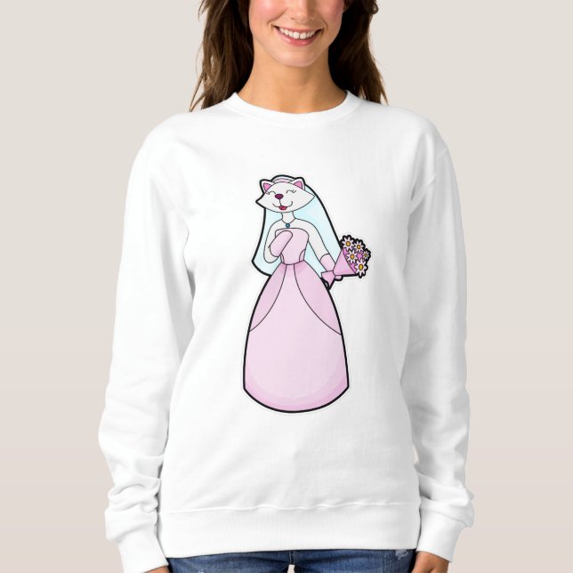 Moletom Gata como Noiva com Ramalhete de Flores (Frente)