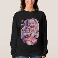 Gata Menina Kawaii Rosa em Pose de Torcedora