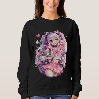 Moletom Gata Menina Kawaii Rosa em Pose de Torcedora