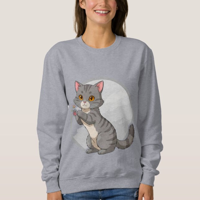 Moletom Gatinho Cinza Adorável Malhado (Frente)