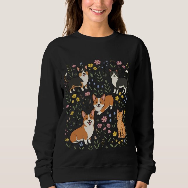 Moletom Gatinho Corgi Flor Silvestre Fofo  (Frente)